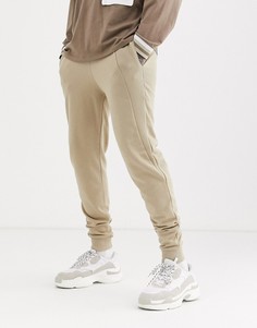 Джоггеры скинни со вставками в рубчик ASOS DESIGN-Бежевый