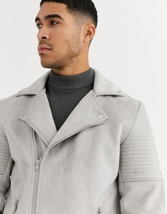 Серая байкерская куртка из искусственной замши ASOS DESIGN-Серый