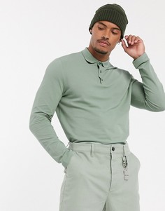 Зеленое поло из органического хлопка пике с длинными рукавами ASOS DESIGN-Зеленый