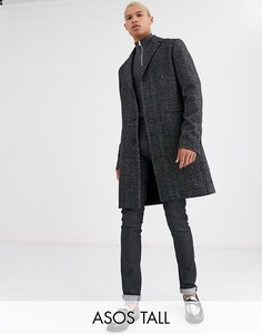 Серое пальто в клетку с добавлением шерсти ASOS DESIGN Tall-Серый
