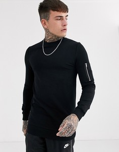 Черный облегающий свитшот с карманом MA1 ASOS DESIGN