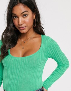 Джемпер в рубчик из переработанного материала с овальным вырезом ASOS DESIGN-Зеленый