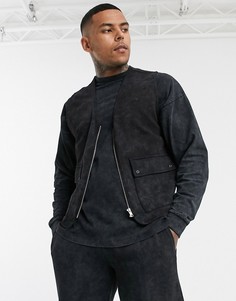 Трикотажный жилет в стиле милитари с эффектом кислотной стирки ASOS DESIGN-Черный