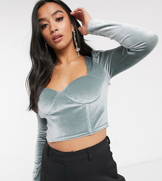 Шалфейно-зеленый бархатный лонгслив в корсетном стиле ASOS DESIGN Petite