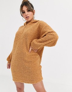 Трикотажное oversize-платье с капюшоном ASOS DESIGN-Коричневый