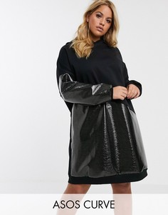 Платье-худи со вставками из винила ASOS DESIGN Curve-Черный