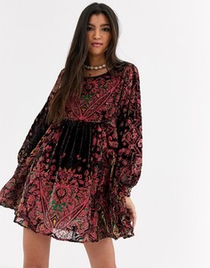 Бархатное платье мини Free People Mirror Mirror-Черный