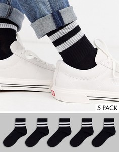 Набор из 5 пар черных коротких спортивных носков с полосками ASOS DESIGN - Со скидкой-Черный