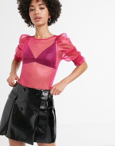 Розовая блузка из органзы с пышными рукавами Monki-Розовый