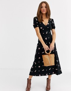 Чайное платье миди с вышивкой ASOS DESIGN-Черный