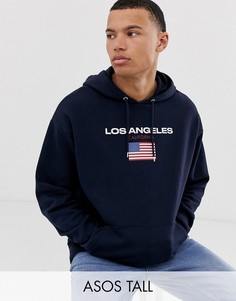 Худи темно-синего цвета с принтом \"Los Angeles\" ASOS DESIGN Tall-Темно-синий