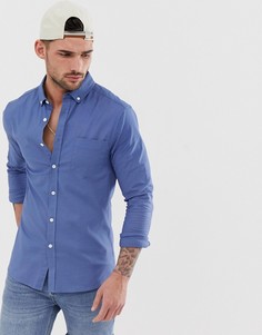 Голубая оксфордская рубашка зауженного кроя ASOS DESIGN-Синий
