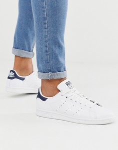 Белые кожаные кроссовки с темно-синей отделкой adidas Originals - Stan Smith-Белый