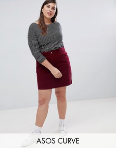 Вельветовая юбка ASOS DESIGN Curve-Красный