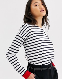 Футболка в полоску, с длинными рукавами и логотипом Lee-Белый