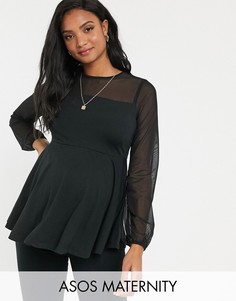 Двухслойный топ для кормления с сетчатой вставкой ASOS DESIGN Maternity-Черный