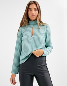 Топ в полоску с высоким воротом Vila-Синий