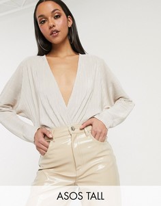 Боди цвета слоновой кости с глубоким вырезом ASOS DESIGN Tall-Бежевый
