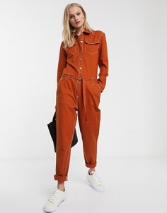 Комбинезон в стиле милитари с поясом In Wear-Коричневый