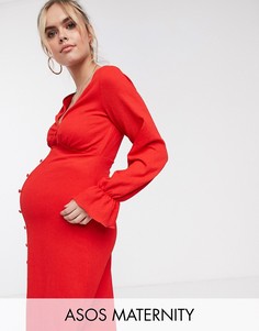 Фактурное платье макси с длинными рукавами ASOS DESIGN Maternity-Красный