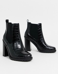 Черные ботильоны на массивном каблуке с отделкой под крокодиловую кожу New Look-Черный
