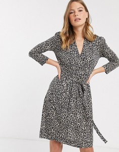 Платье с леопардовым принтом и поясом French Connection-Коричневый
