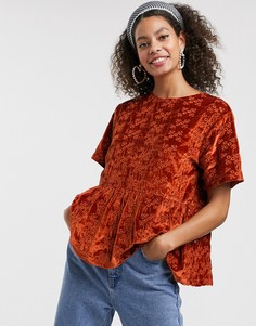 Бархатный свободный топ ASOS DESIGN-Коричневый