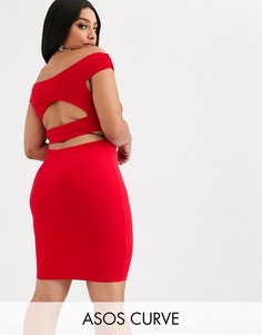 Платье мини с открытыми плечами и вырезом ASOS DESIGN Curve-Красный