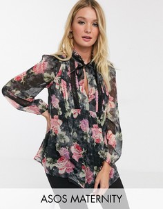 Блузка с цветочным принтом и оборками ASOS DESIGN Maternity-Мульти
