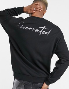Черный свободный свитшот с надписью \"overrated\" на спине ASOS DESIGN