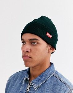 Темно-зеленая шапка-бини с маленьким логотипом и отворотом Levis-Зеленый Levis®