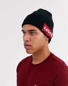 Черная шапка-бини с большим логотипом и отворотом Levis-Черный Levis®