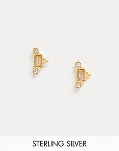 Серьги-гвоздики из позолоченного серебра с камнями ASOS DESIGN-Золотой