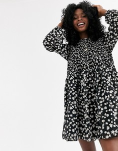 Свободное платье мини со сборками и цветочным принтом ASOS DESIGN-Мульти