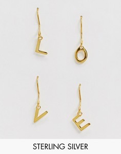 Набор из 4 серебряных серег с позолотой и подвесками в виде букв l, o, v, e ASOS DESIGN