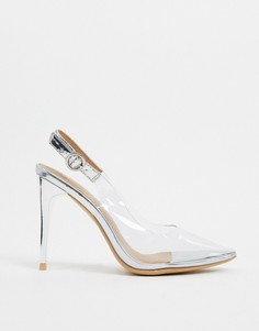 Серебристые туфли на каблуке с прозрачной верхней частью New Look-Серебряный