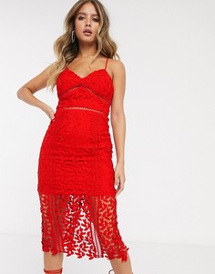 Красное кружевное платье миди Bardot-Красный