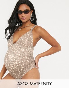 Слитный купальник с геометричным принтом ASOS DESIGN maternity-Мульти