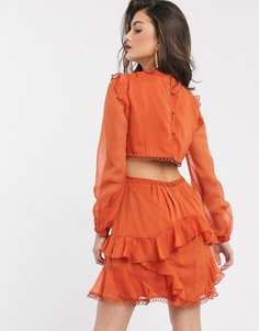 Платье мини с длинными рукавами ASOS DESIGN-Коричневый