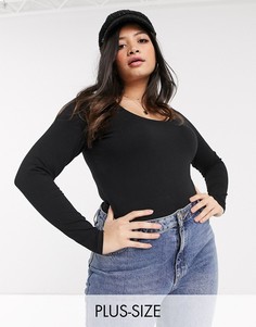 Боди из хлопка черного цвета с длинными рукавами New Look Curve-Черный