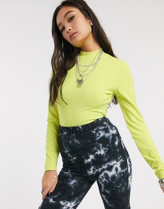 Неоново-желтый топ в рубчик Only