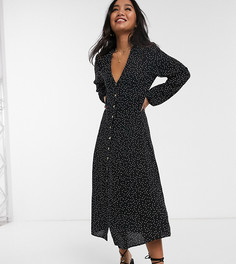 Черное чайное платье миди в горошек New Look Petite-Белый