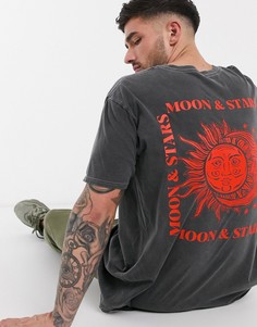 Серая oversize-футболка с принтом на груди и спине New Look-Серый