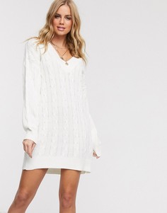 Кремовое трикотажное платье мини с глубоким вырезом In The Style x Billie Faiers-Кремовый