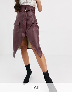 Бордовая юбка миди из искусственной кожи Missguided Tall-Красный