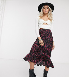 Черная юбка миди с цветочным принтом Topshop Petite-Черный