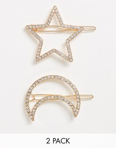 2 декорированных заколки для волос SVNX-Золотой