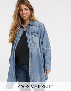 Синяя джинсовая oversize-рубашка ASOS DESIGN Maternity-Синий
