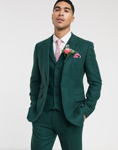 Зеленый узкий фактурный пиджак с добавлением шерсти ASOS DESIGN wedding
