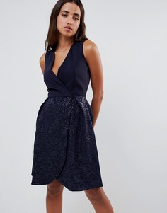 Платье с запахом и V-образным вырезом Closet London-Темно-синий